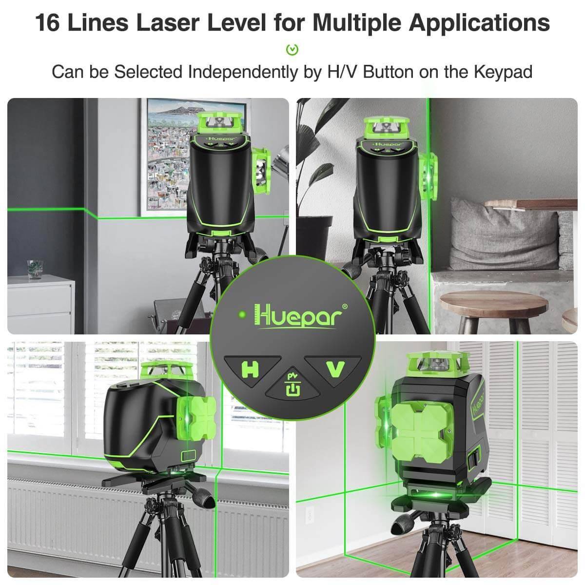 Huepar S04CG-L - 4 x 360° Self-Leveling Laser Cross Line Laser Tiling Floor Laser Tool - HUEPAR UK