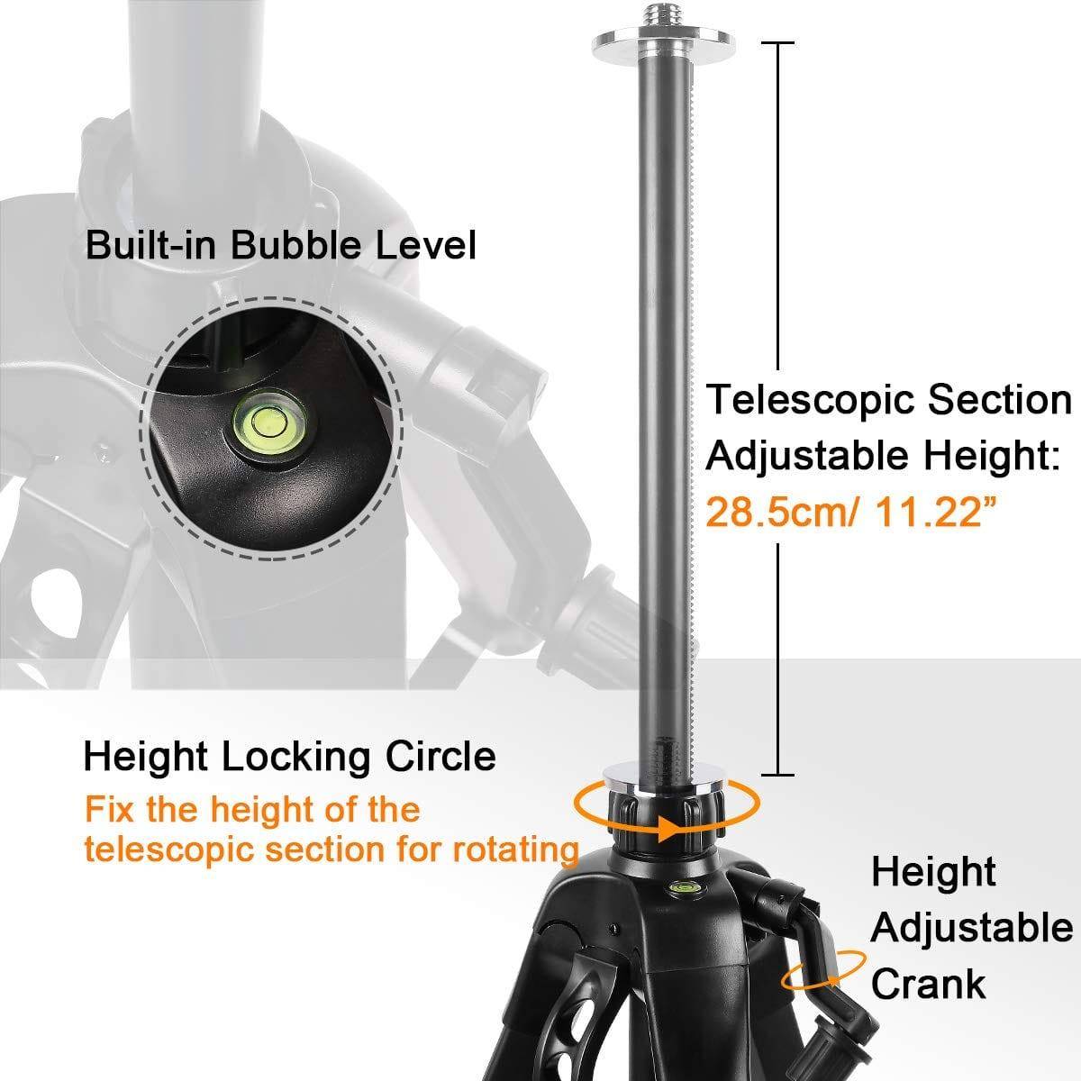 Huepar TPD16 - 1.6m Flat Head Aluminum Tripod Adjustable - HUEPAR UK