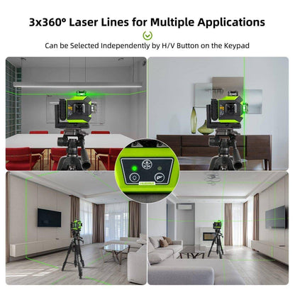 Huepar 703CG - 12 Lines 3D Osram Green Beam Self-Leveling Cross Line Laser Level with Hard Carry Case - HUEPAR UK