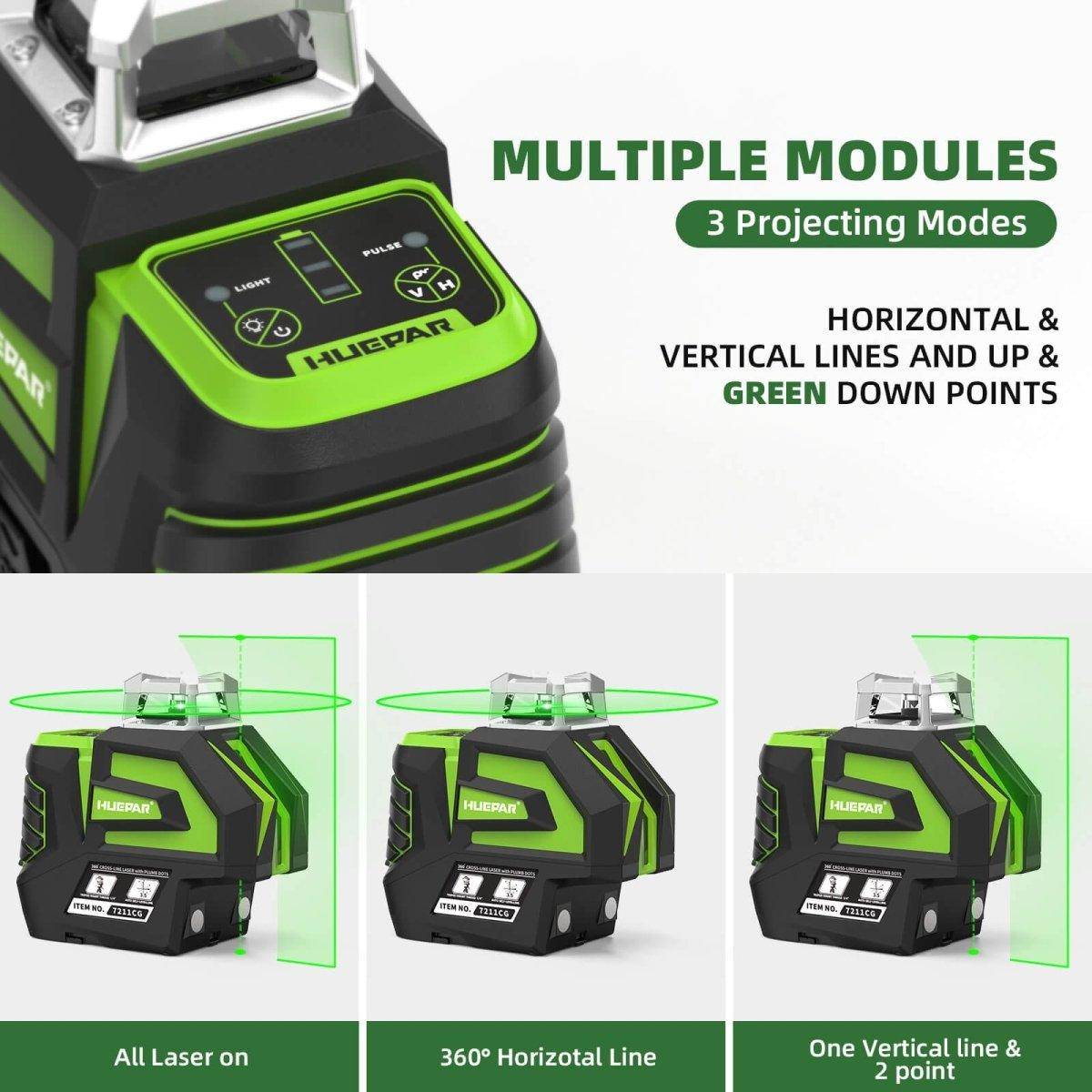 Huepar 7211CG - Self-Leveling Green Laser Level Cross Line with 2 Plumb Dots Laser Tool - HUEPAR UK