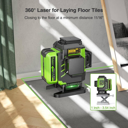 Huepar LS03DG - 3x360°Laser Level with 2 Li-ion Batteries 3D Green Cross Line Self Leveling - HUEPAR US